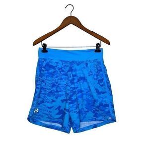Under Armour Womens Blue Camo Speed Pocket Fitted Athletic Shorts Size Medium